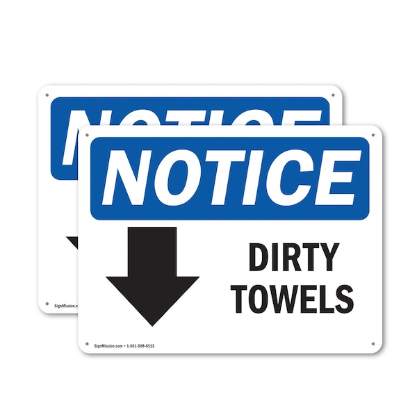 Signmission Dirty Towels (Down Arrow), 10 in W x Rectangle, Plastic OS-2PACK-NS-P-710-L-11038 - main